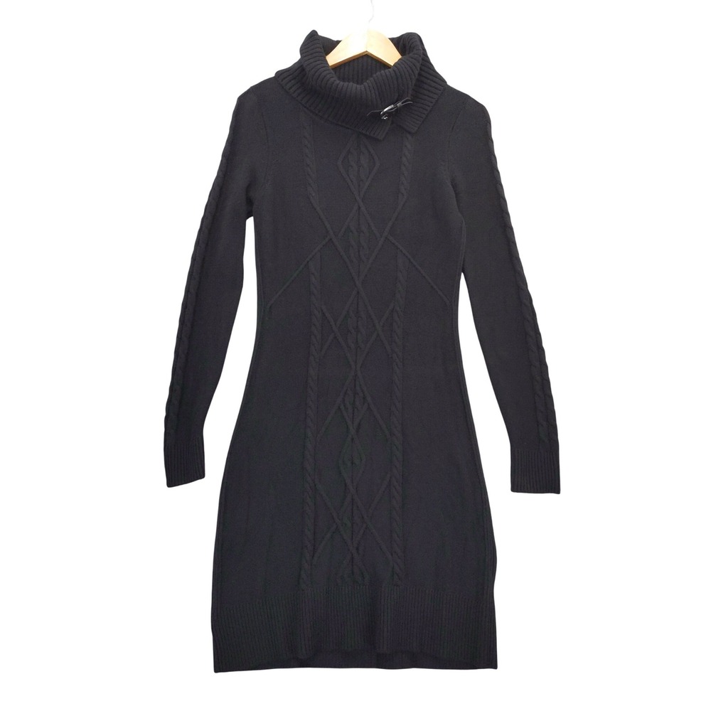 White House Black Market Sweater Dress‎ Sz S Black Cable Knit Turtleneck